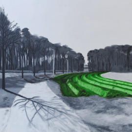 Spargelfeld bei Weiher, Öl auf Leinwand, 100 x 100cm